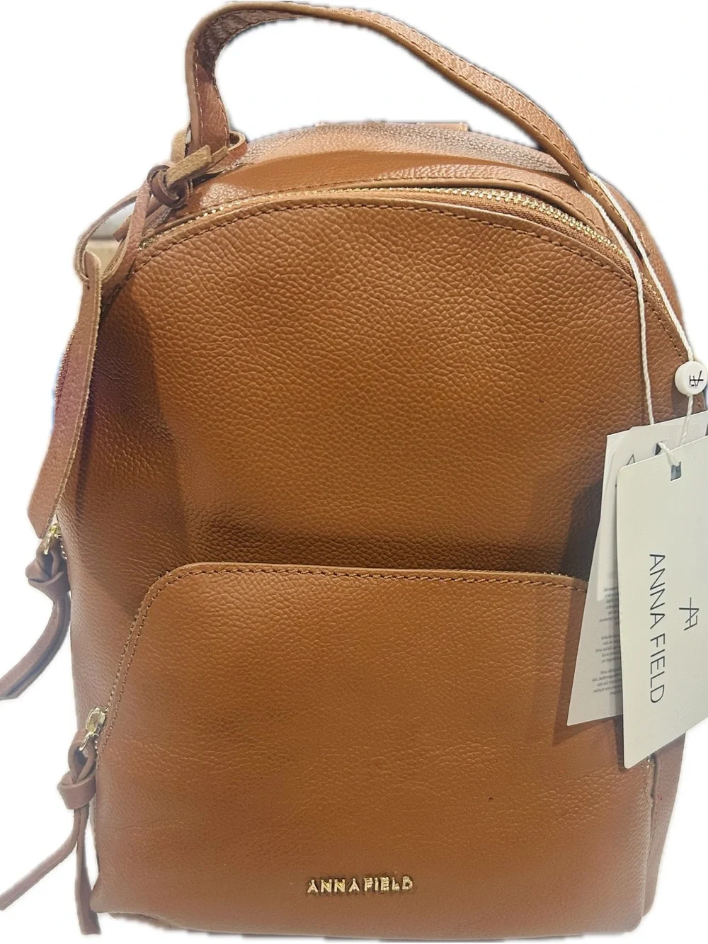NWT Anne Field Cognac Pebble Leather Backpack Bag w/Zippered Closures